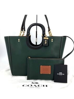Coach Ray Tote Bag Leather Green 2W A4 Used